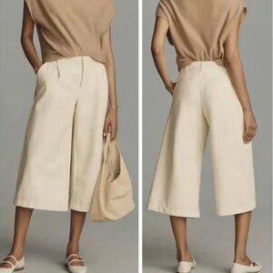 NWT! ANTHROPOLIE Pants Culottes Size 4 Ivory Faux Leather Wide Leg